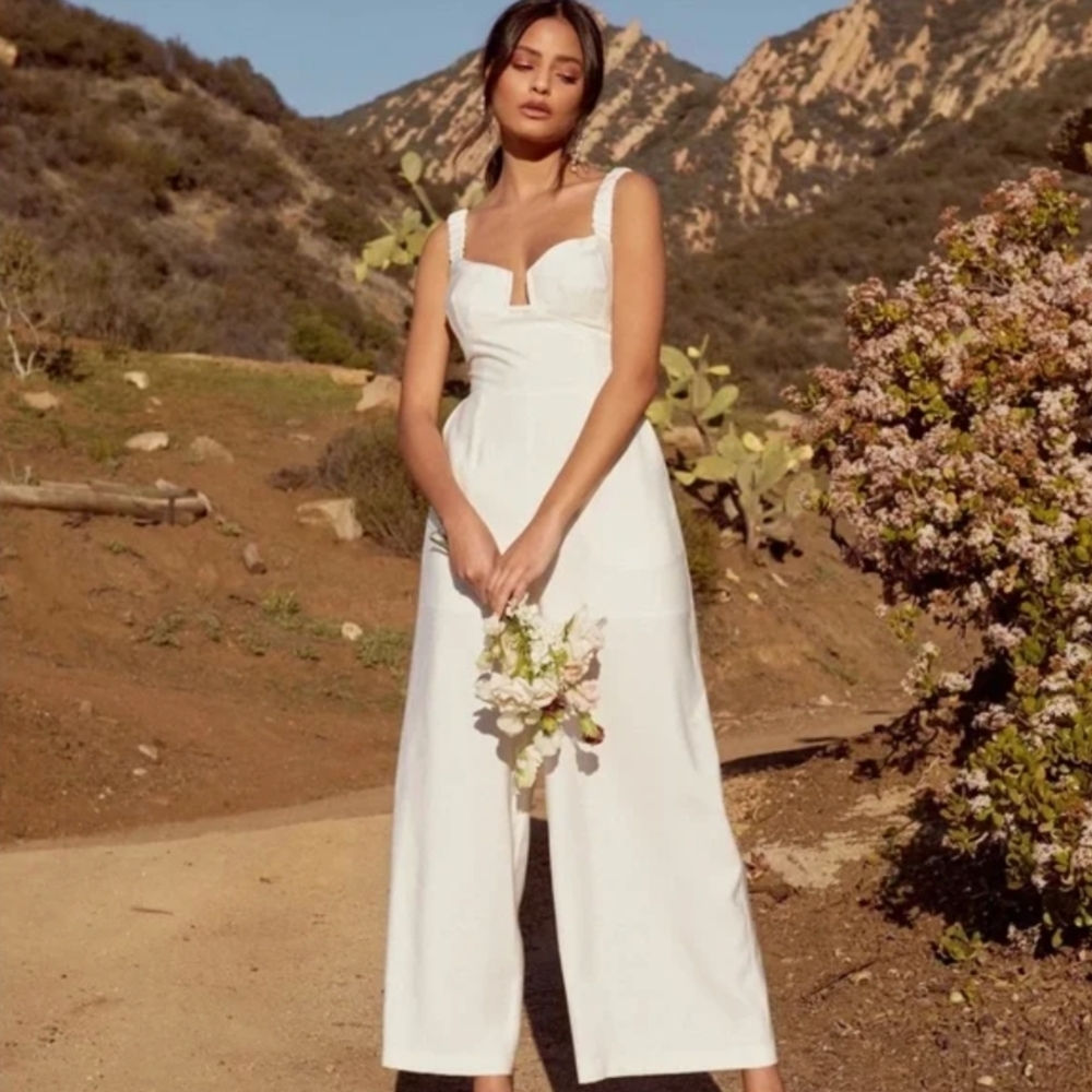 NWT Astr The Label Versailles Jumpsuit Vanilla Wide Leg Pantsuit Bridal